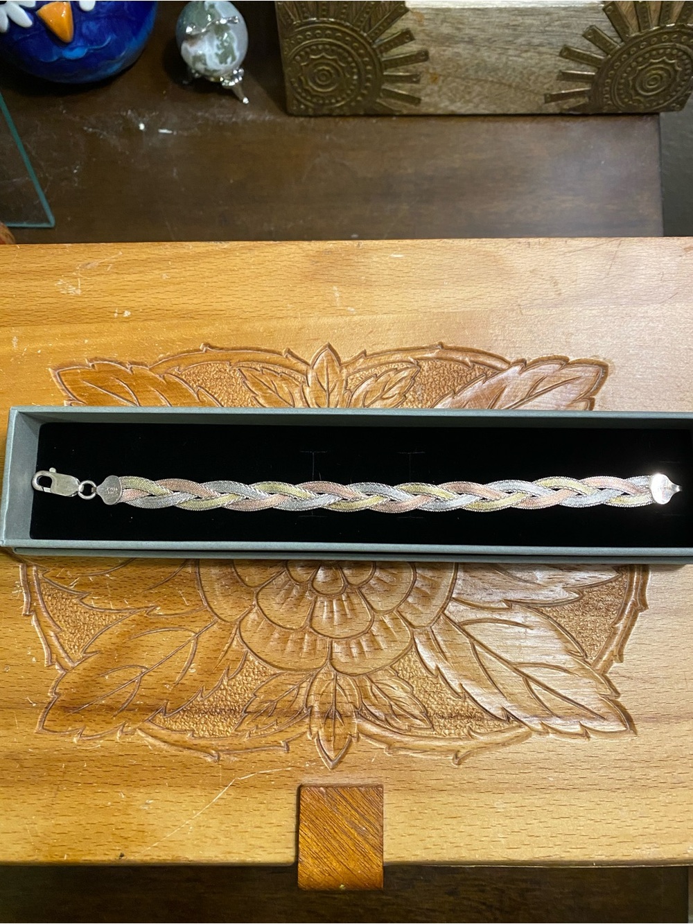 Tri-Color Italy Braided Sterling Women’s Bracelet - Pink, Gold, Silver